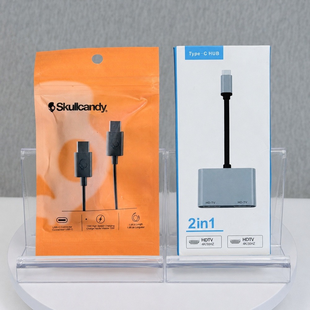 Skullcandy USB-C Cable 1.6ft 15W & 2-in-1 Type-C to Dual HDMI Adapter 4K Bundle